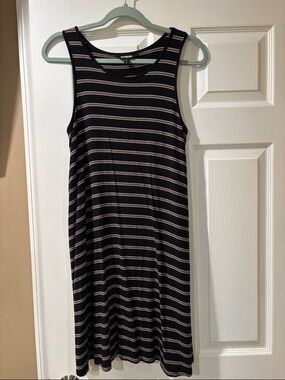 Express Black Midi Tank Dress with Pink and White Stripes